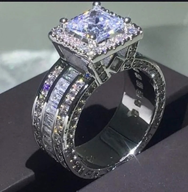 Women’s Stainless Steel Round Cut Cz Engagement Ring Band Size 5-12