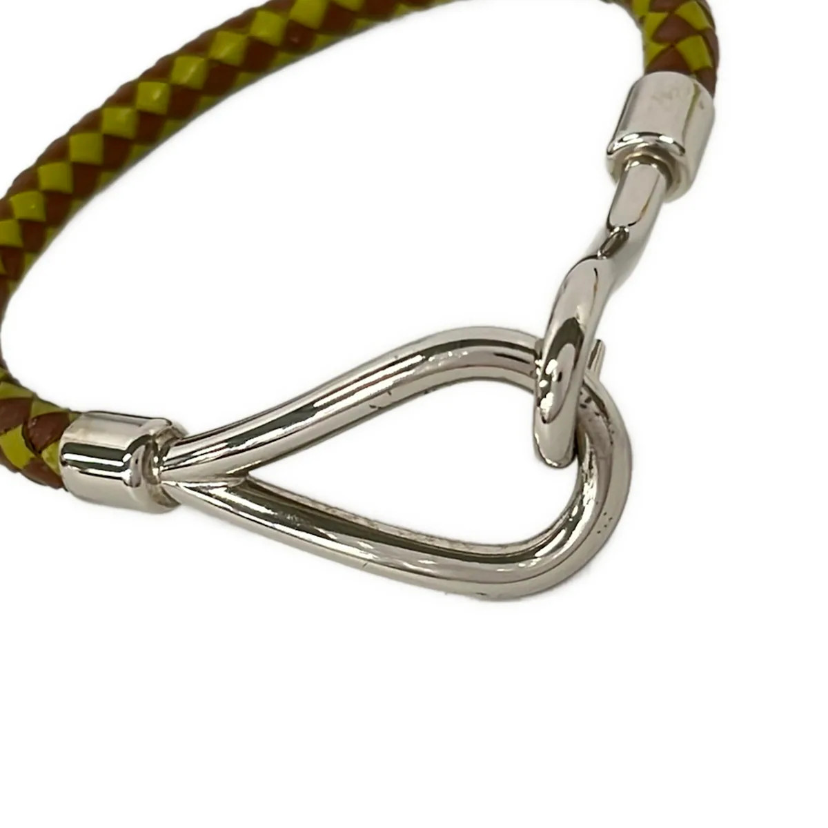 HERMES Jumbo Khaki Brown Silver Leather Hardware None Bracelet