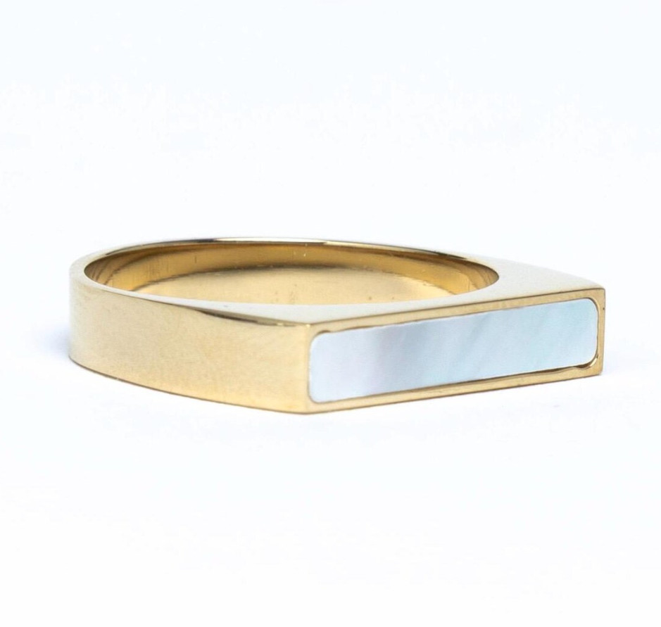 Handmade Gold Plated Pearl Inlay Ring Birthday Gift For Boys 925 Silver Jewelry