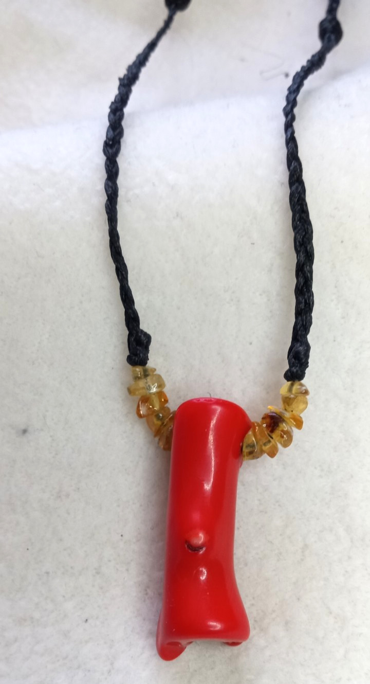 Red Coral with Amber beads adjustable neckalce.