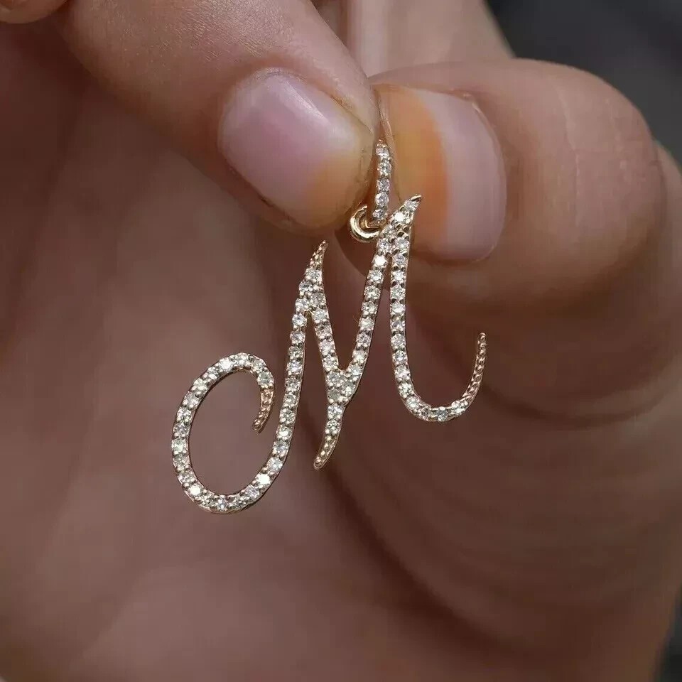 2Ct Round Cut Simulated Diamond Fancy Letter “M” Pendant 14K Yellow Gold Plated