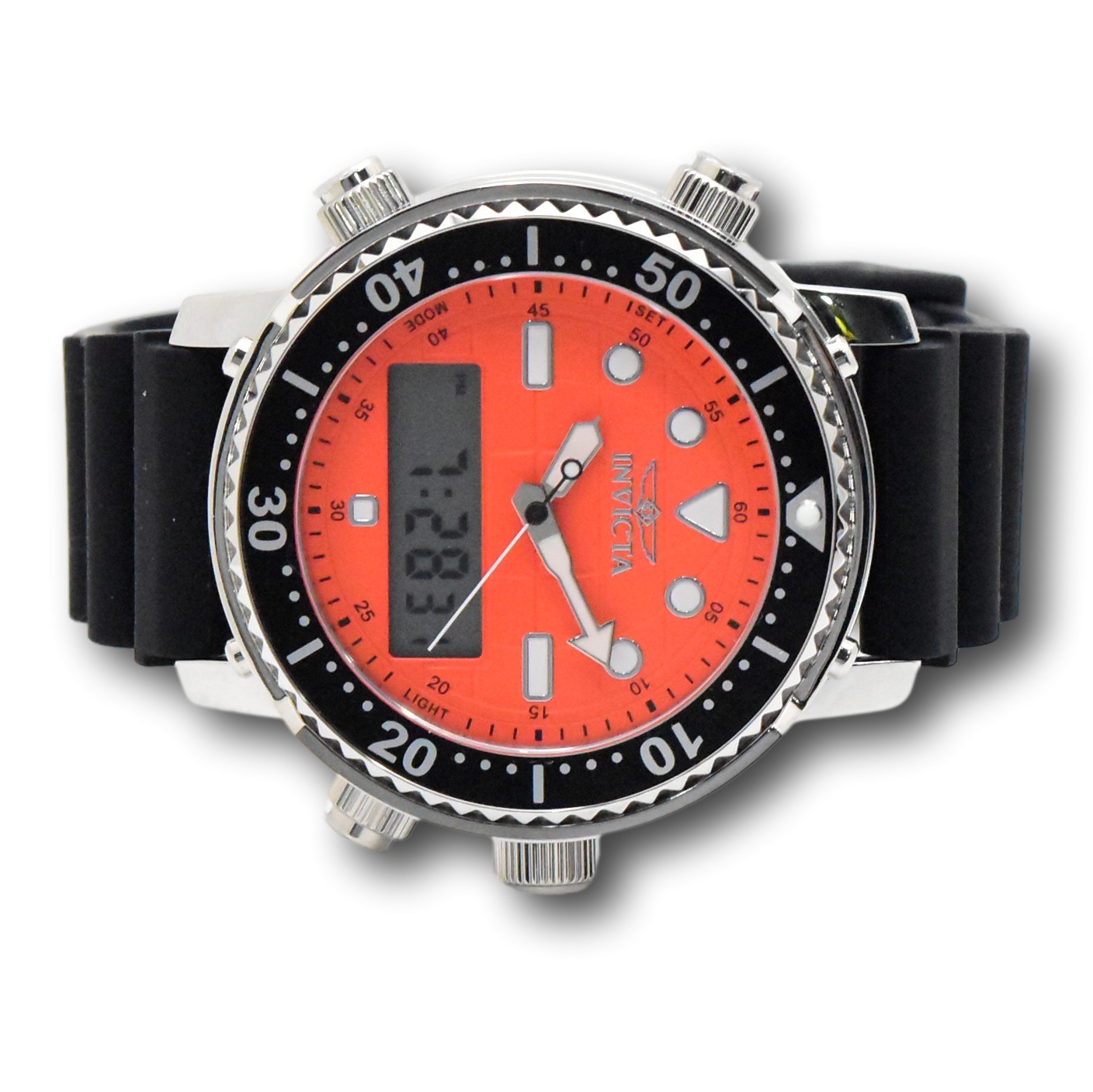 Invicta Pro Diver Men’s 46.5mm Orange Dual Time Digital Ana-Digi Watch 48368