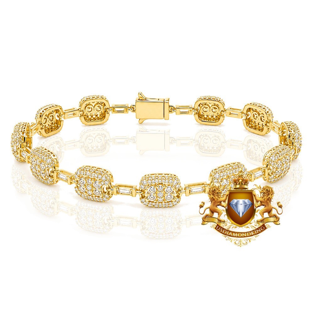 VVS1/D 6.80 Ctw. 14K Gold Bonded Ice Cube Square Cluster Link Bracelet 10mm/8.5″