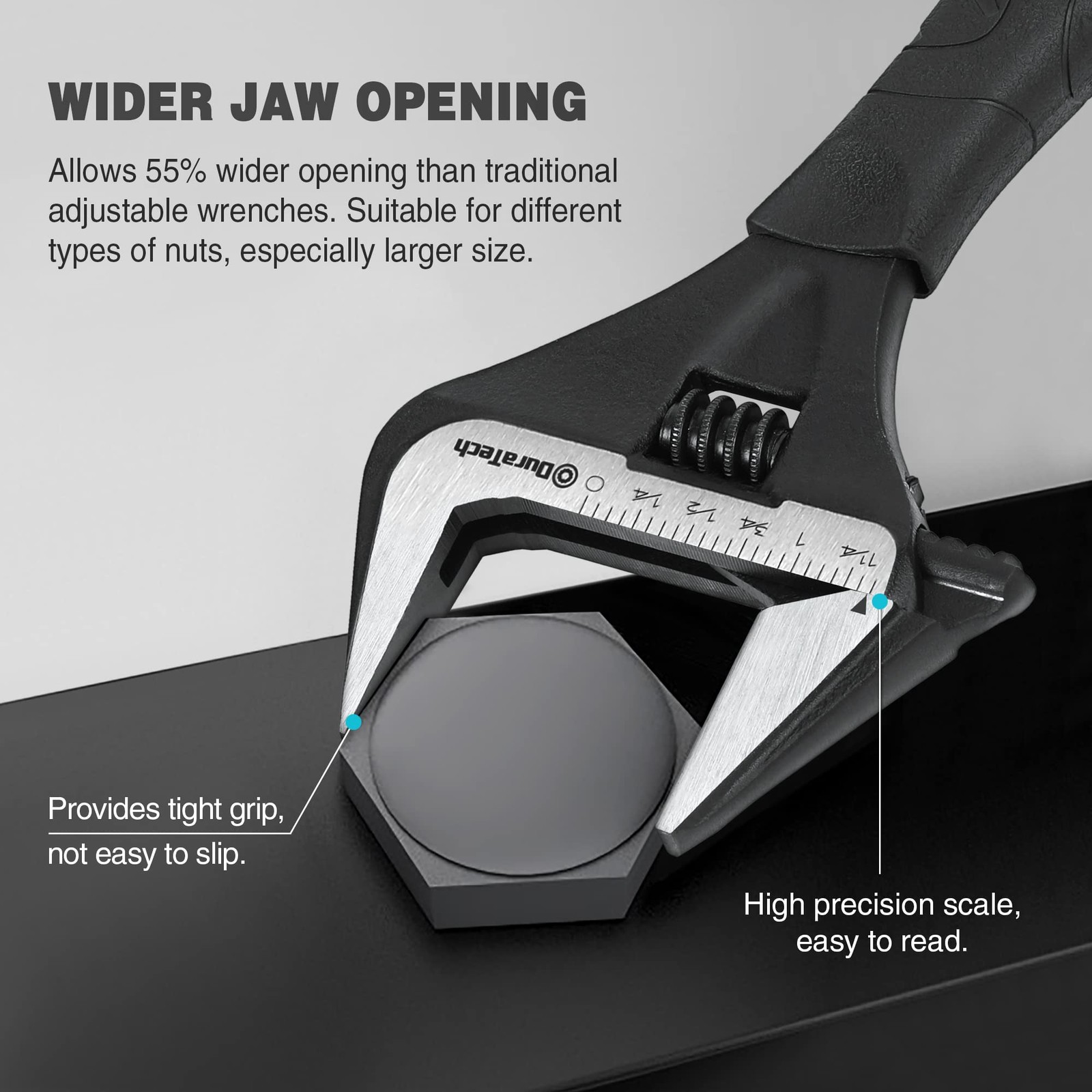 DURATECH 8-Inch Adjustable Wrench, Wide Jaw Opening Black Oxide 8-Inch,