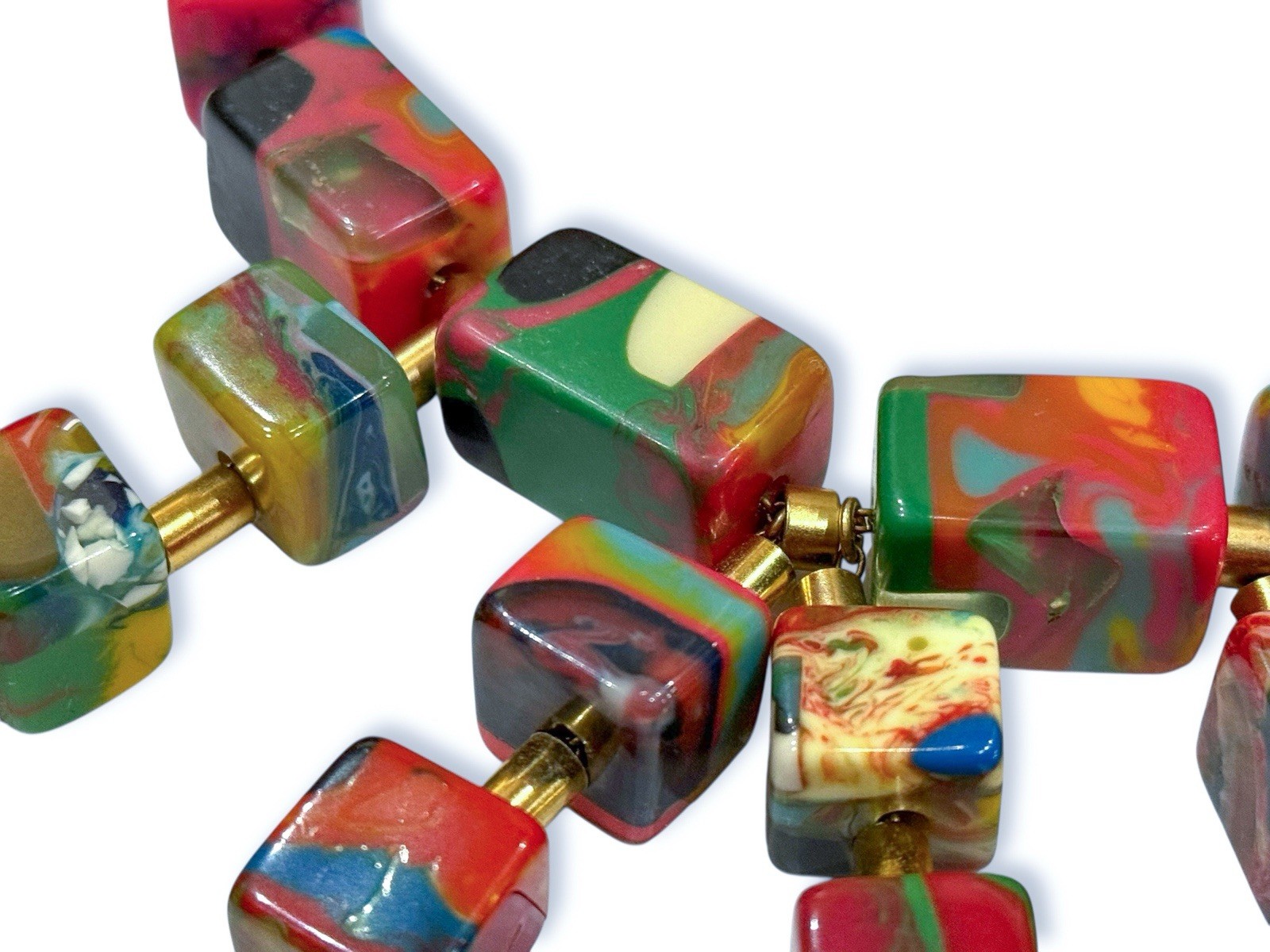 Unique Resin Necklace Beaded with Colorful Square Cube Chunks