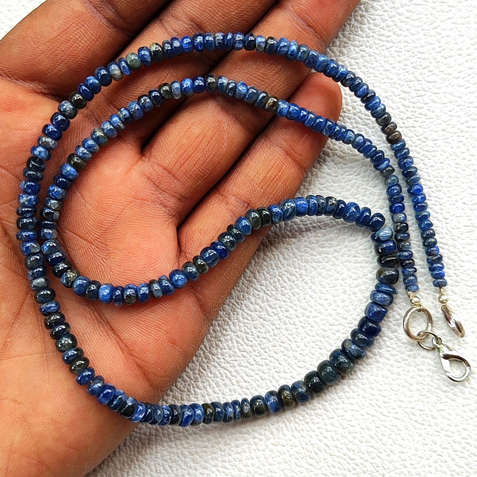 Natural Australian Blue Sapphire 3.5-6.5mm Smooth Bead Strand Necklace 20″