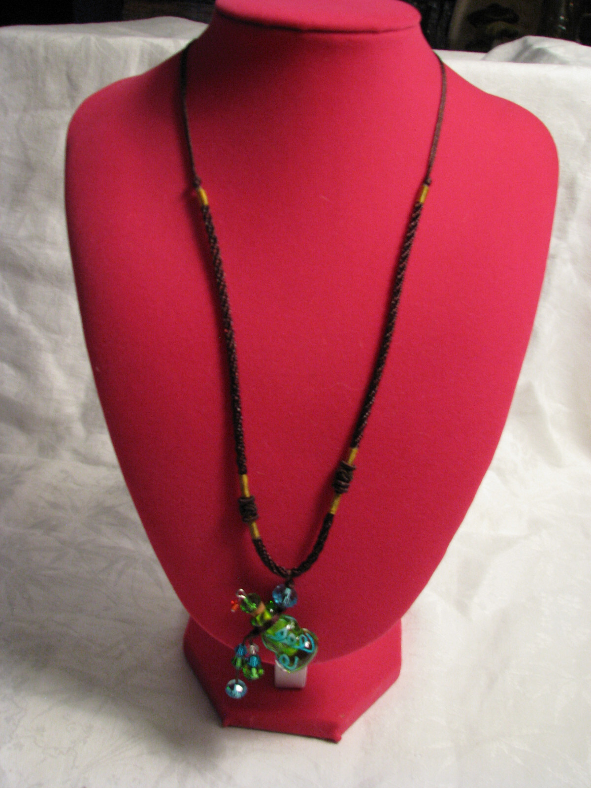 Adjustable Corded Art Crystal Glass Bottle Pendant & Beaded Necklace 20″ to 26″
