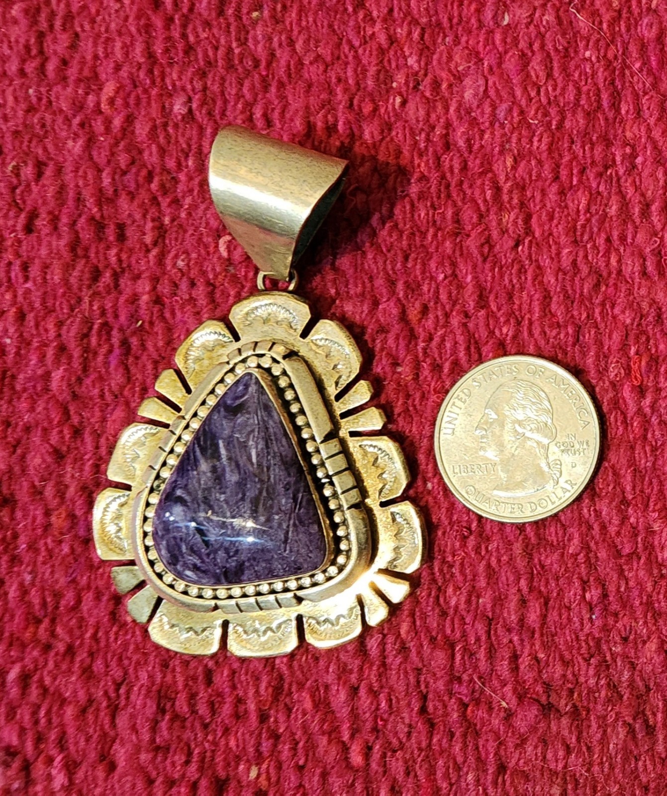 Handmade Navajo Sterling NAVAJO Silver and Charoite Pendent & Necklace L BEGAY