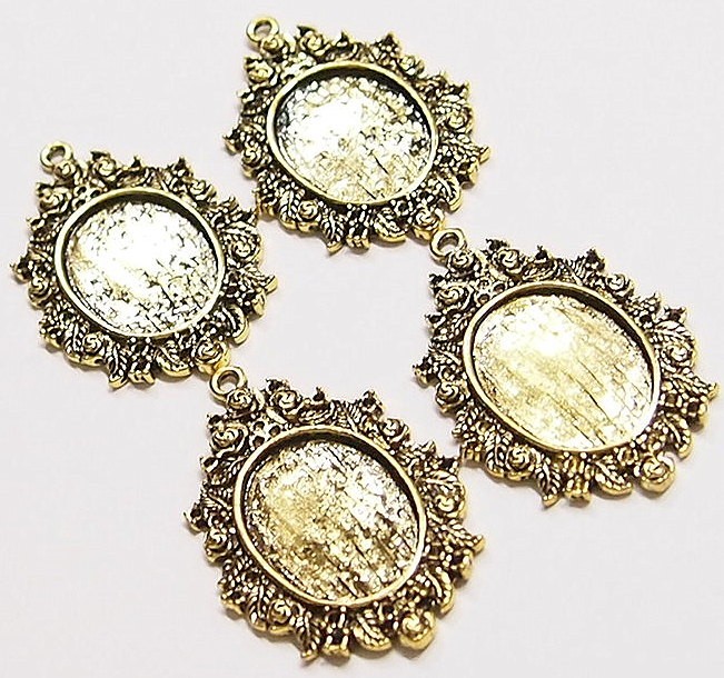 6 of 25x18mm Antique Gold Victorian Roses &Floral Oval Pendant Settings 49x32mm