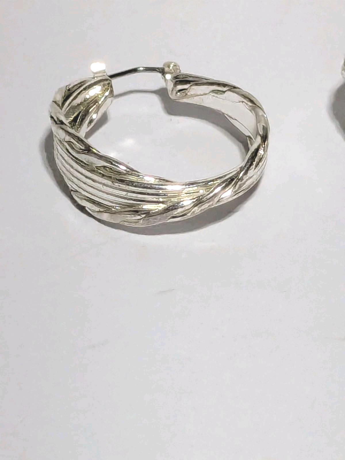 Silver Tone Twisted Textured Hoop Push Lock Dangle Earrings 1″.