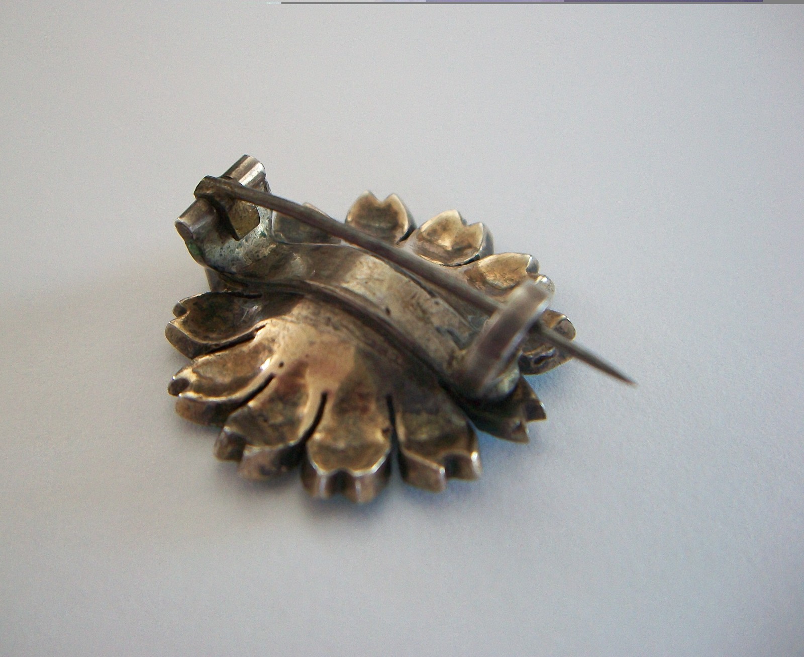 Victorian Pavé Set Turquoise & Seed Pearl Flower Brooch – Germany – Circa 1850