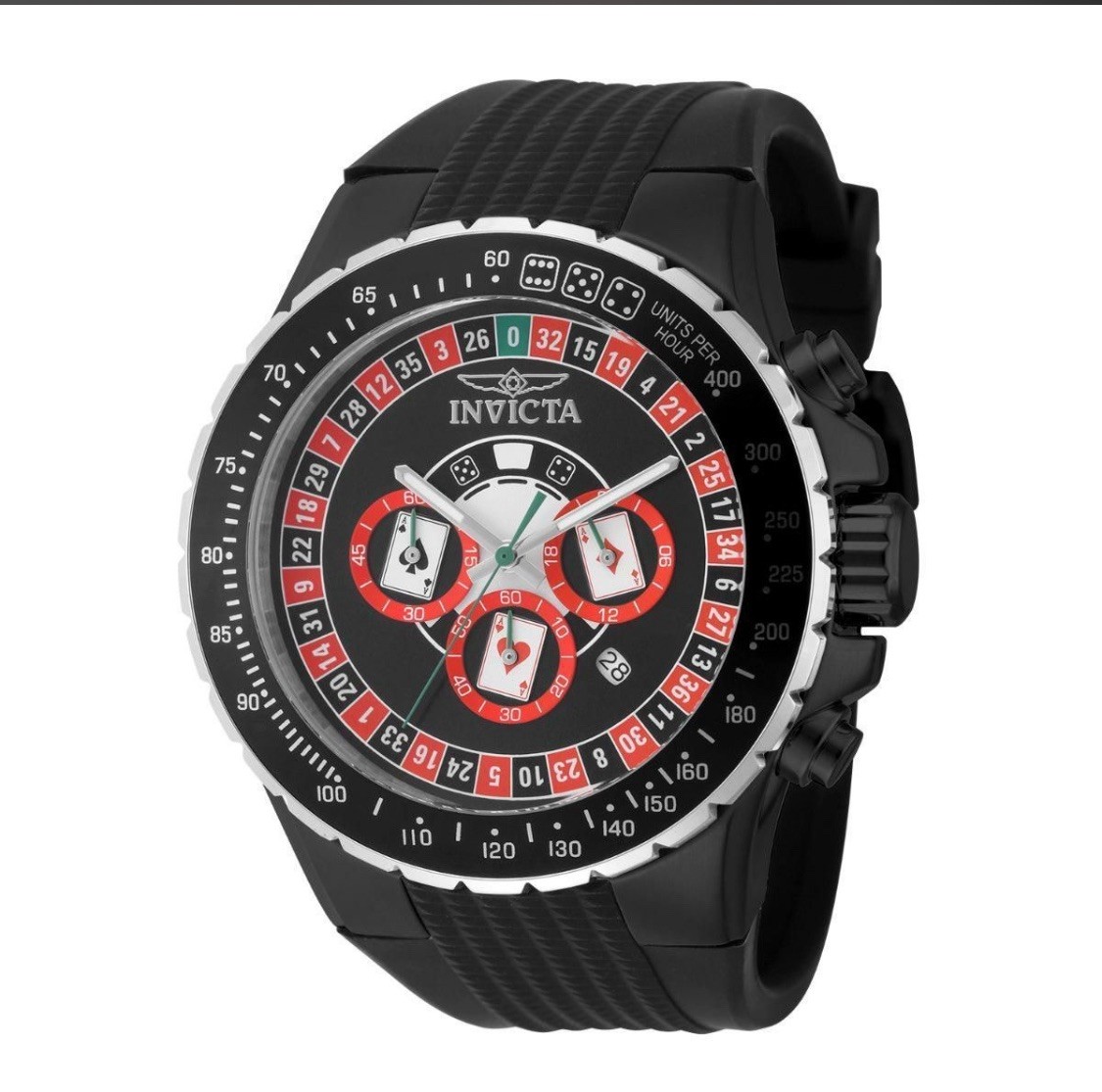 Invicta Men’s Watch Aviator Chrono Black, Red and Silver Dial Rubber Strap 49849