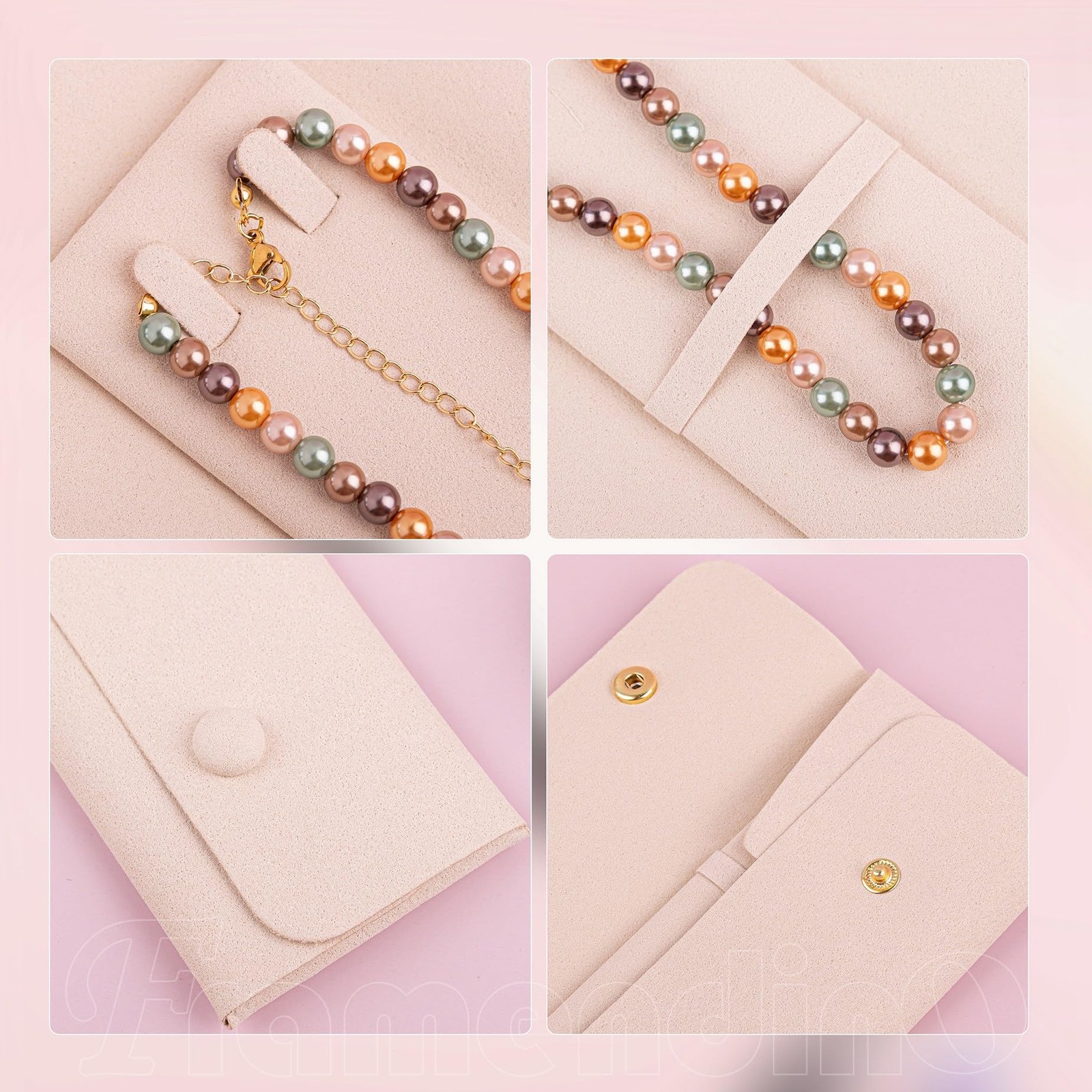 Framendino, 6 Pack Velvet Necklace Case Travel Jewelry Bag 6 Pack, White
