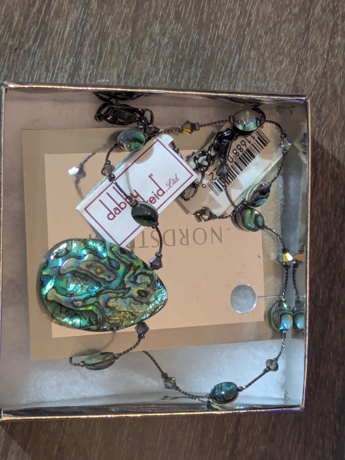 NWT Dabby Reid Nordstrom Abalone Paua Shell Pendant Crystal Necklace Made In NYC