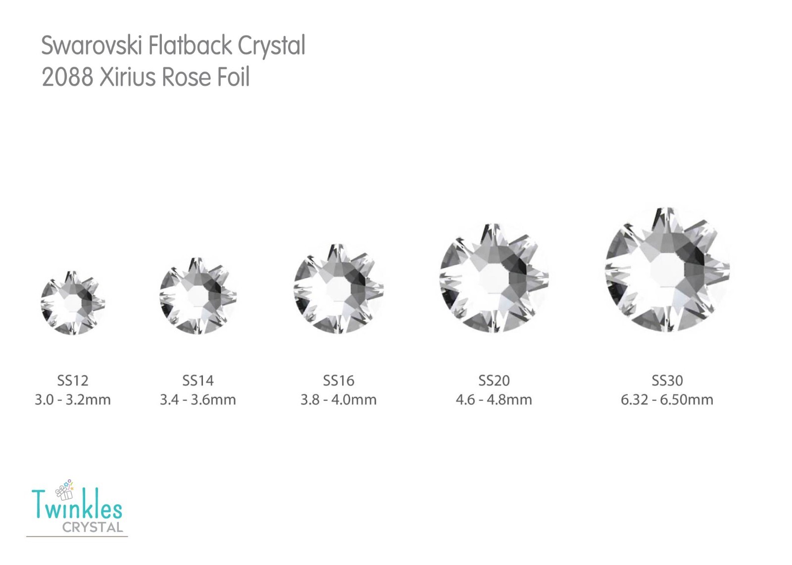 3-6.5mm (72pcs) Clear – Swarovski FlatBack Crystal – 2088-001F (SS12-S30)-001F