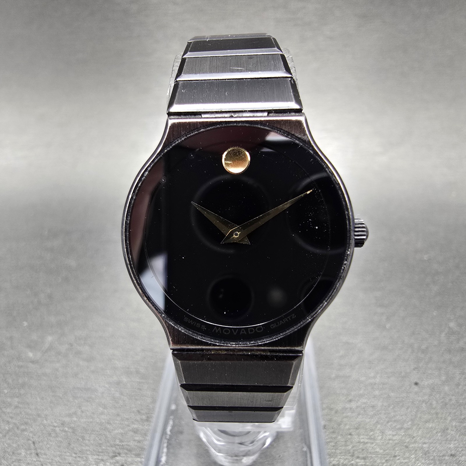 Movado Museum Watch Women 23mm Black Dial Black Tone Round 84-40-881-A New BattY