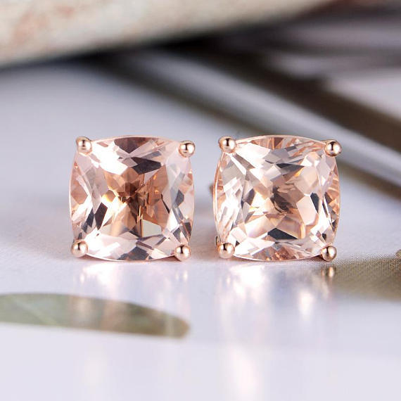 1ct Simulated Peach Morganite Lovely Stud Earrings Women 14k Rose Gold Plated