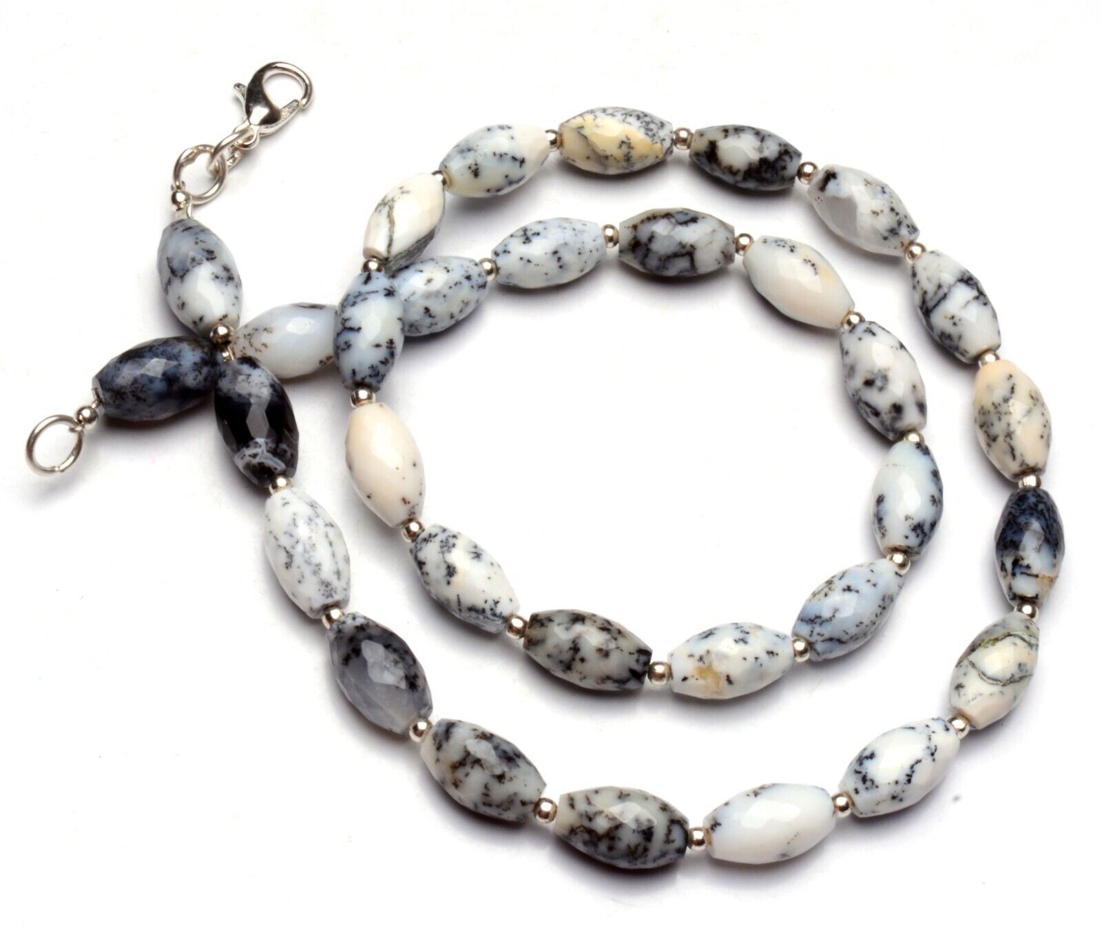 Dendritic Opal Gem Oval Nuggets Necklace 17″ 12x7mm Size Faceted Beads
