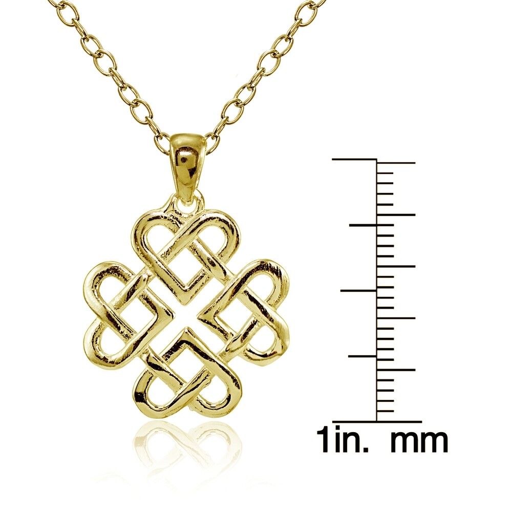 Yellow Gold Flashed Sterling Silver High Polished Celtic Love Knot Necklace
