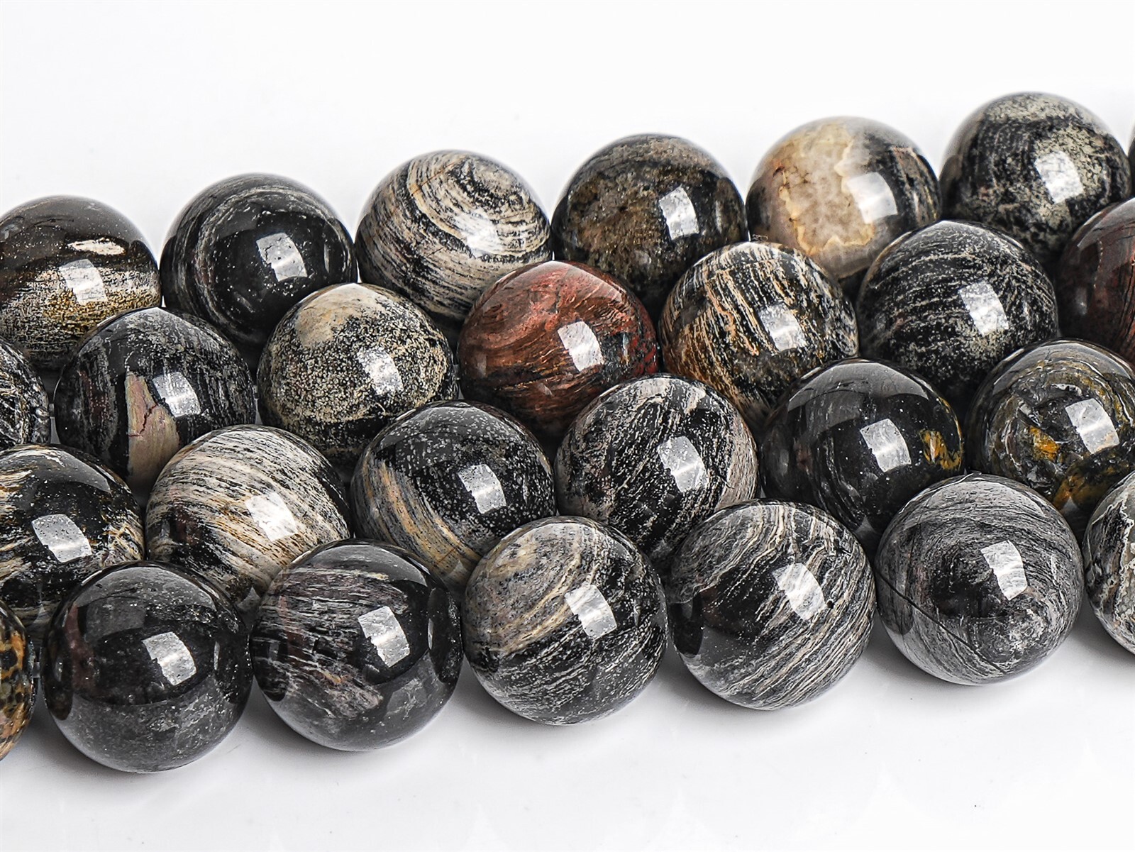 Natural Black Gray Silver Leaf Jasper Beads Grade A+ Round 6/8/10MM Loose Beads