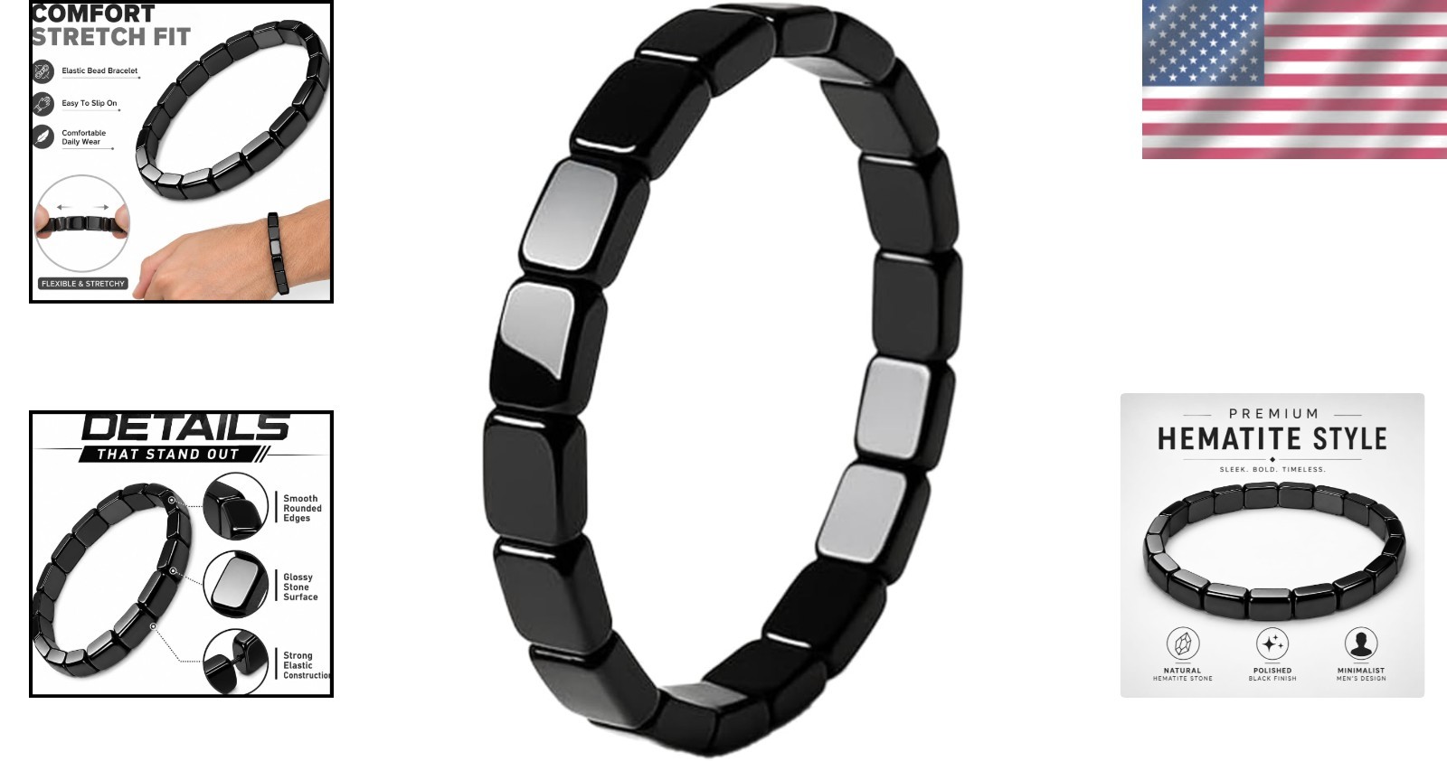Elegant Black Hematite Wristband – Boost Confidence & Calm Decision-Making