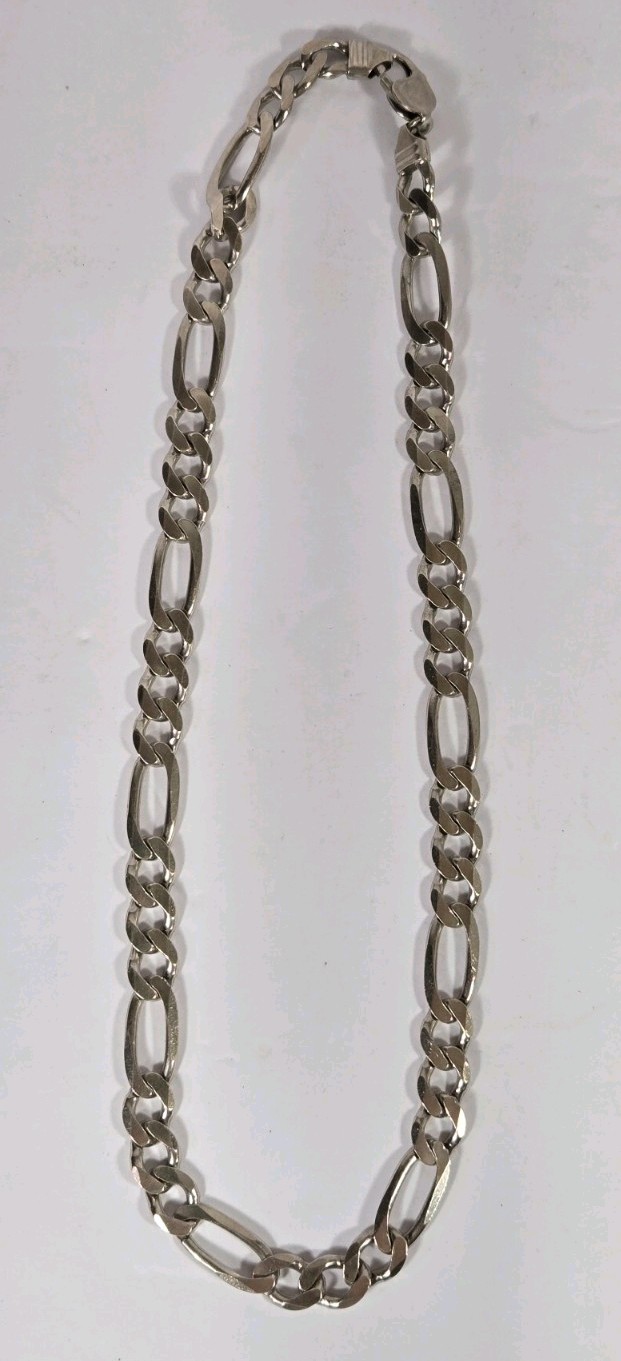 .925 Italy Sterling Silver Figaro Link Chain Necklace 20″ Long .5″ Thick 60 Gram
