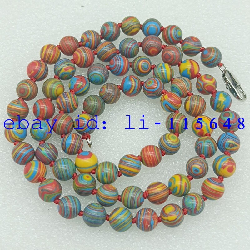 Exquisite 8mm Multi-colored Striped Turquoise Round Gems Bead Necklace 18-36inch