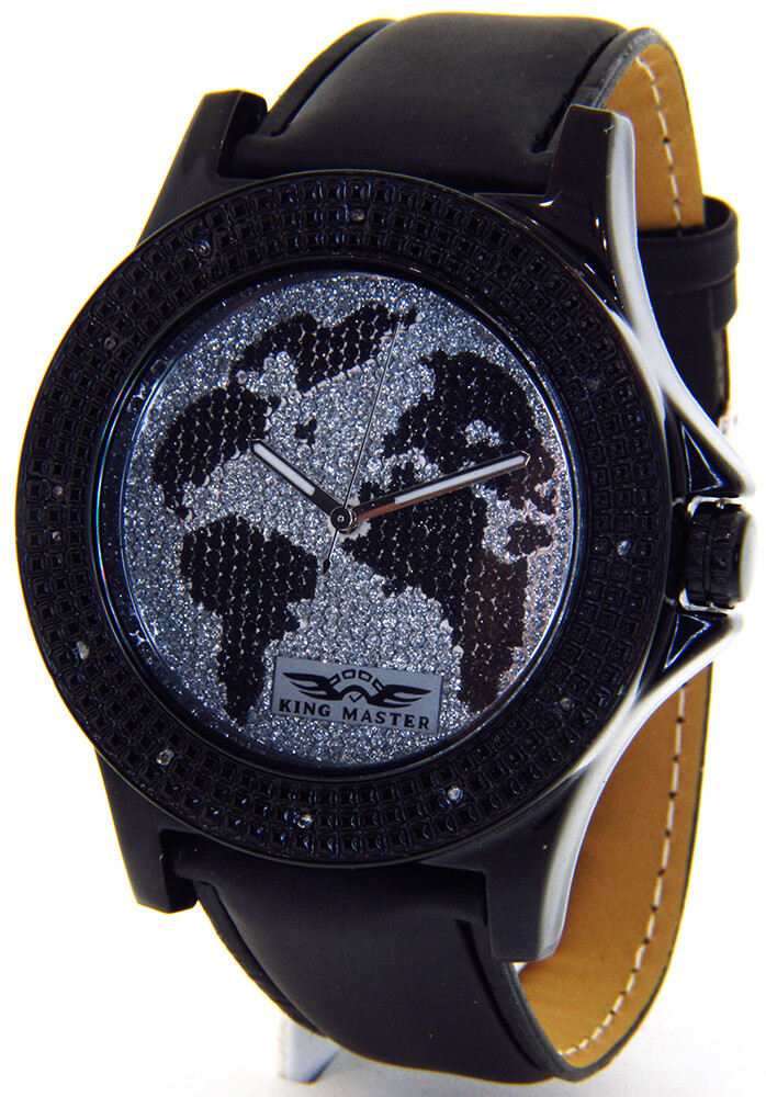 KING MASTER DIAMOND WATCH BLACK FACE LARGE BLACK CASE BAND SUPER TECHNO JOJINO