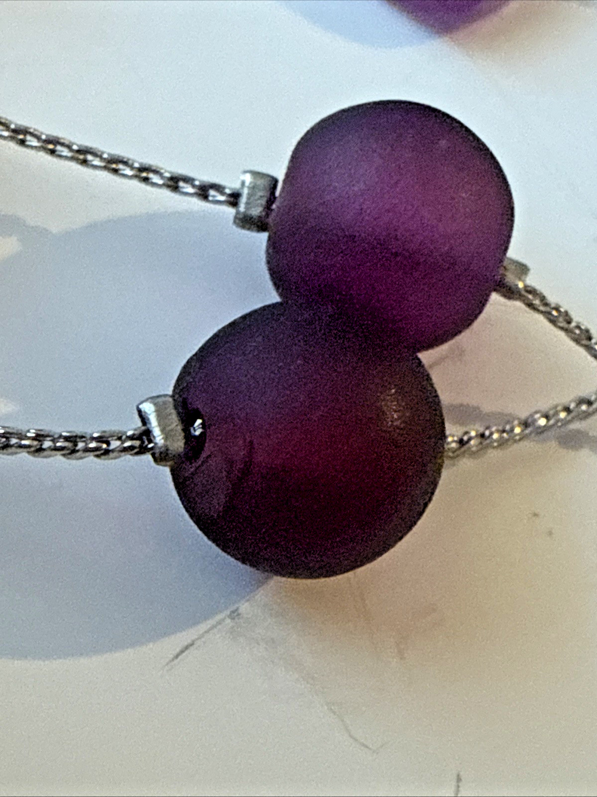 ROBERT ROSE Silvertone Frosted Purple Bead Multi Chain Necklace SIGNED