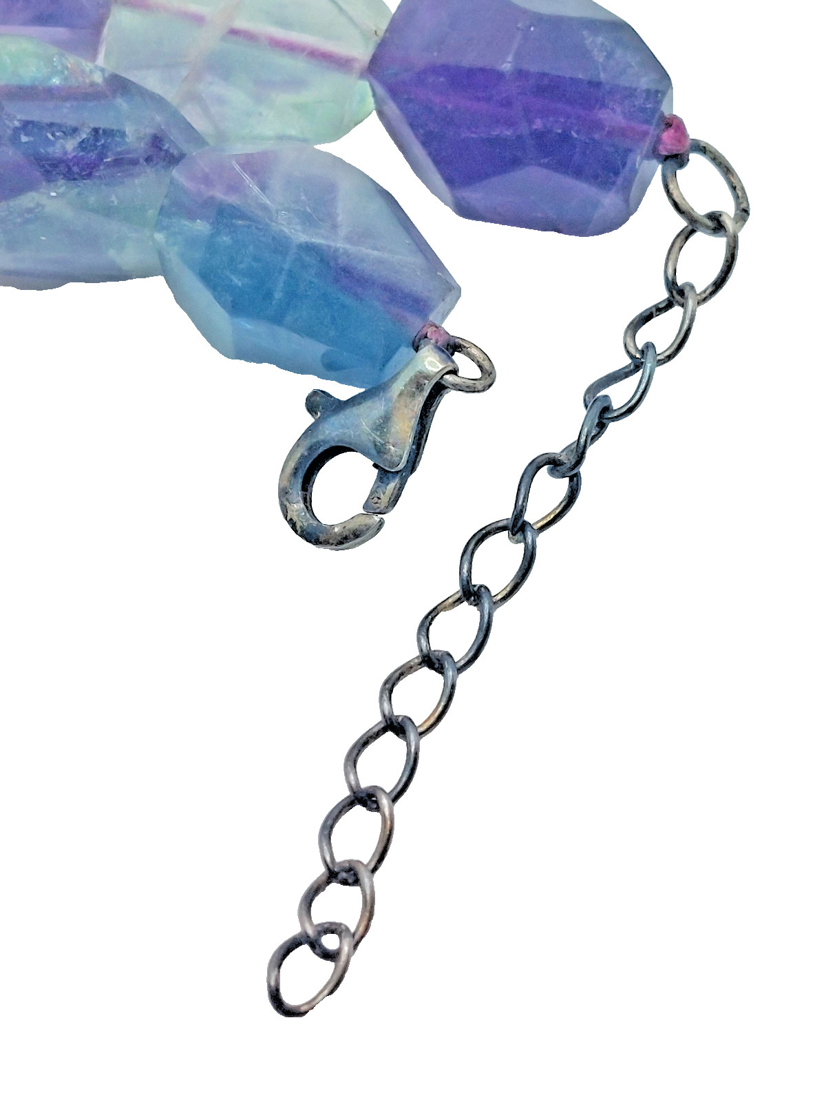 Vtg. Sterling Silver Rainbow Fluorite Faceted Bead Statement Necklace 132g