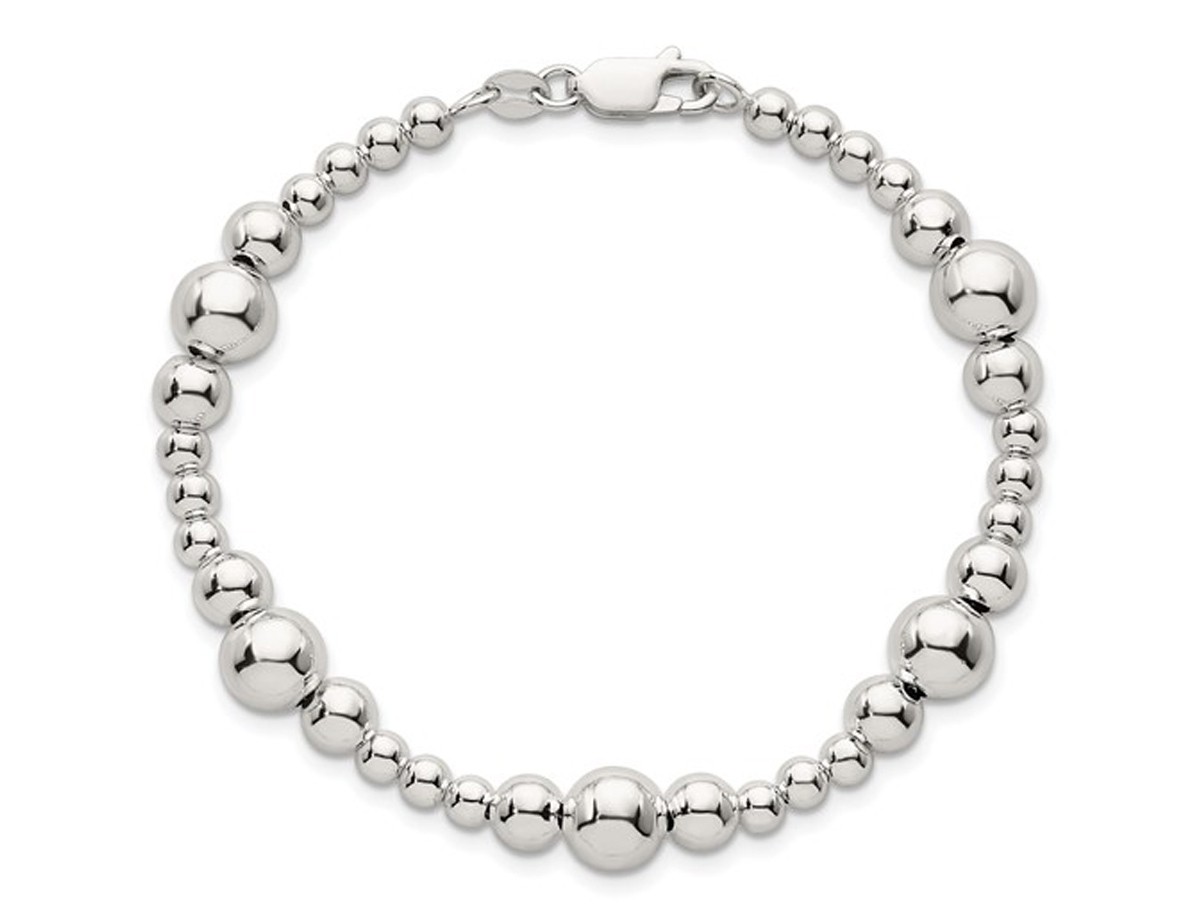 Sterling Silver Polished Multi Bead Bracelet (7.5 Inches)