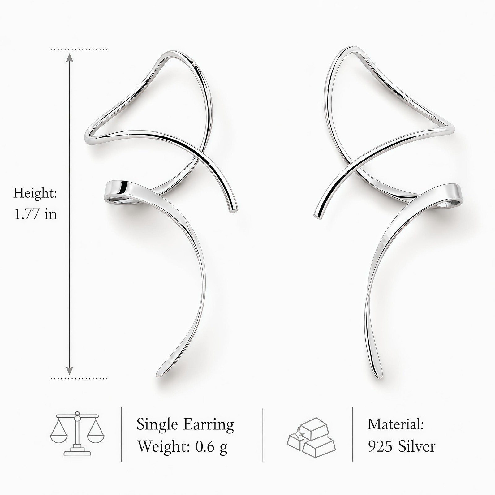 Earrings for Women Spiral threader earrings 925 1.77 inches, 925 silver pair