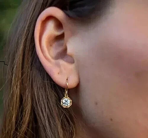 2Ct Round Cut Lab Created Diamond Drop & Dangle Earrings 14K Yellow Gold Plated