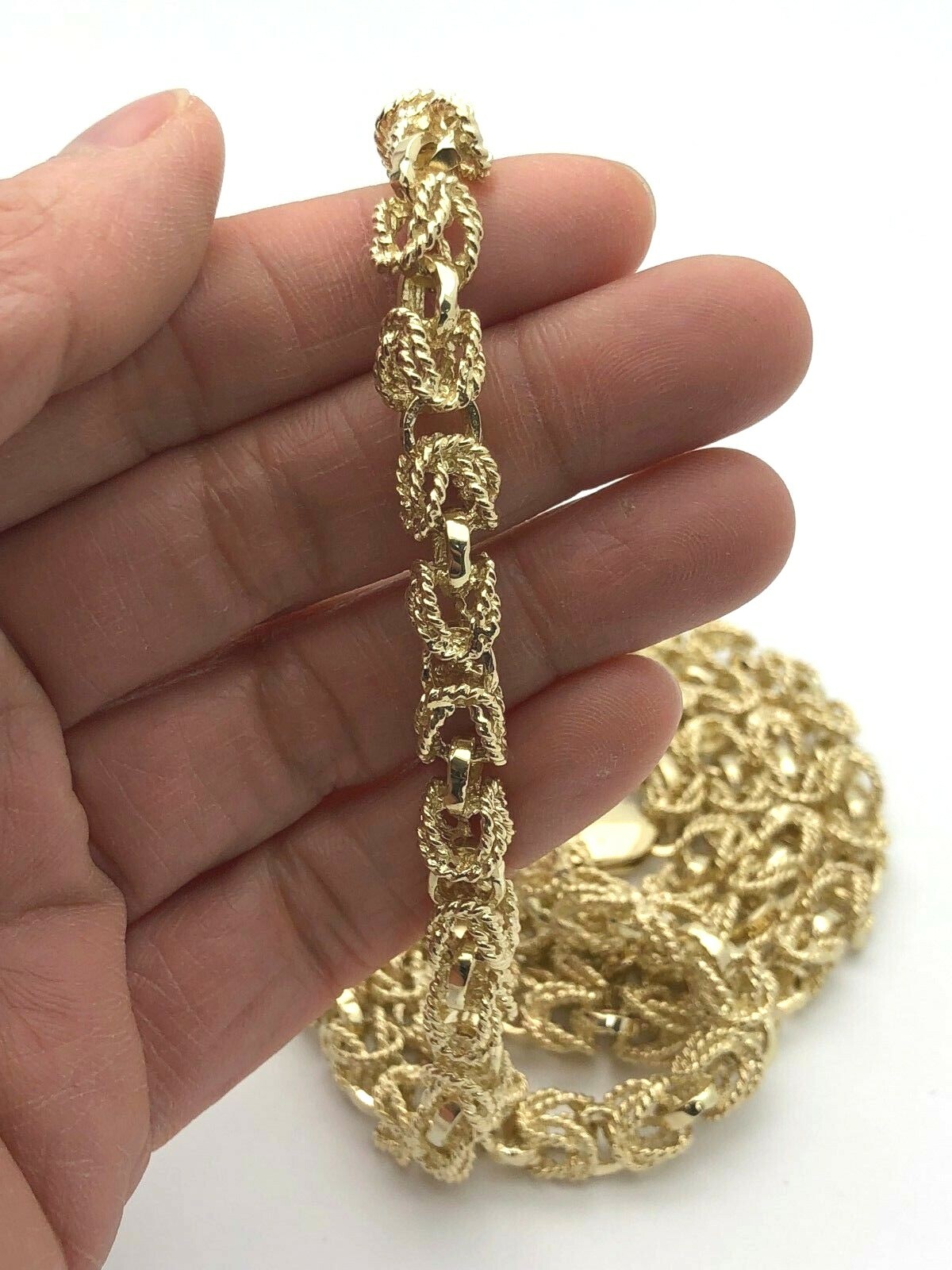 10k Yellow Gold Solid Turkish Link Chain Necklace 24″ 7mm 74 grams