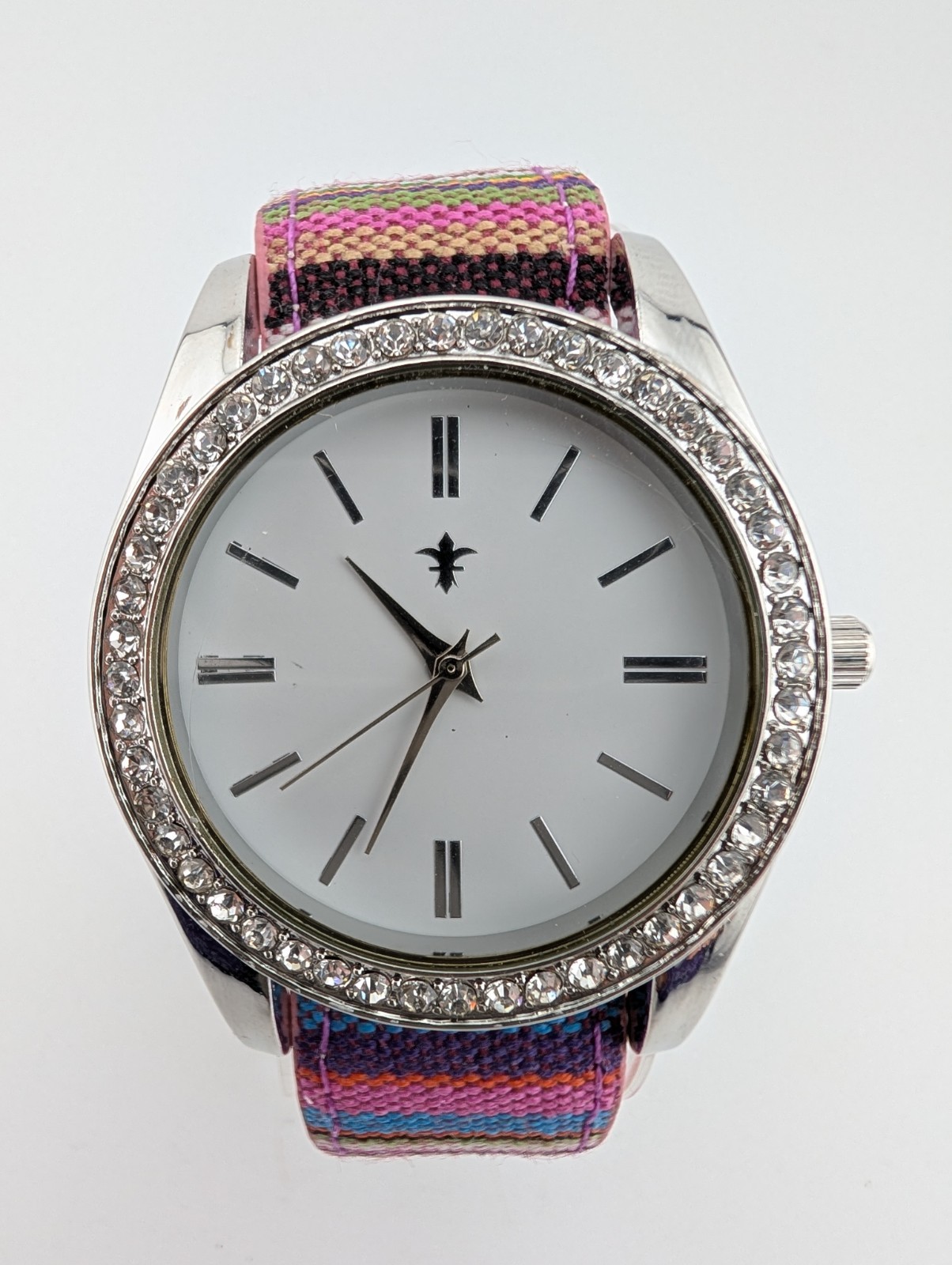 Cannes Watch Women 40mm Case Crystal Bezel Multicolor Strap- New Battery