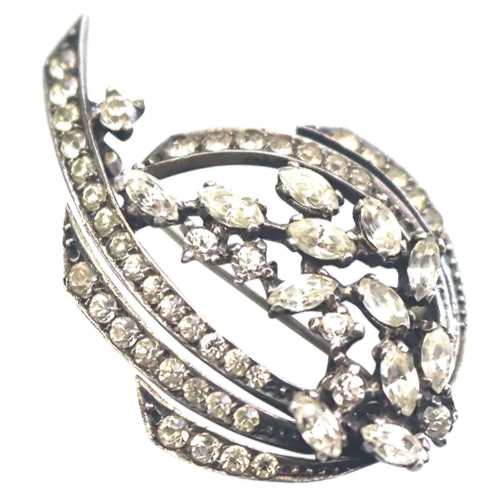 A vintage quality 925 solid silver & diamante Brooch – gift boxed 9g C.20thC