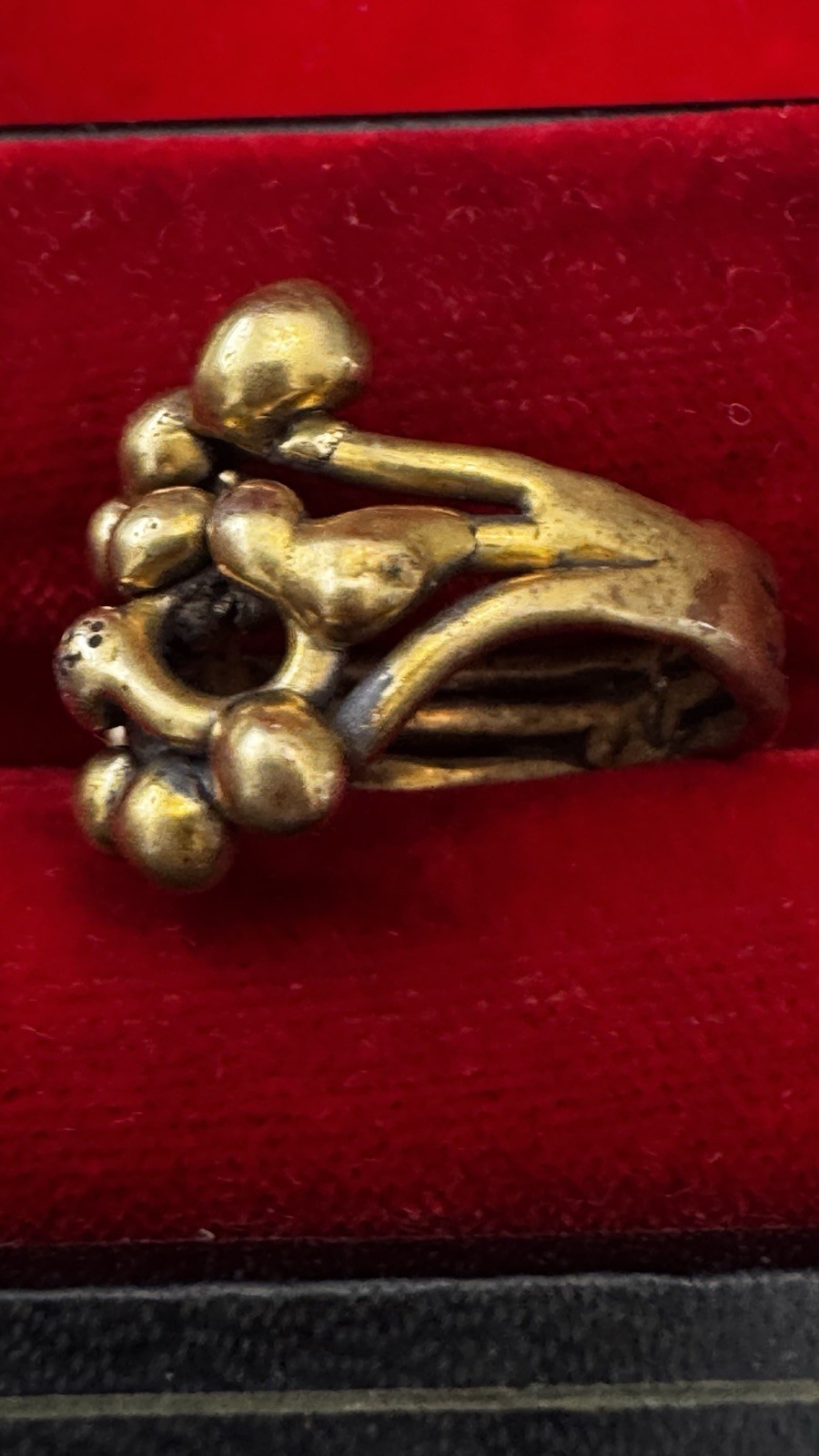 Mid-century modern, circa 1960s–1970s, Brutalist brass ring Size 6