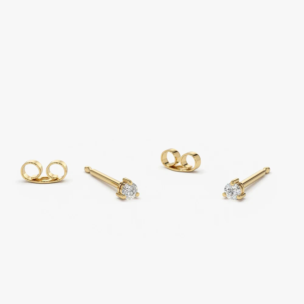 Round Cut H-I/SI Clarity Natural Diamond 14K Gold Dainty Mini Stud Fine Earrings