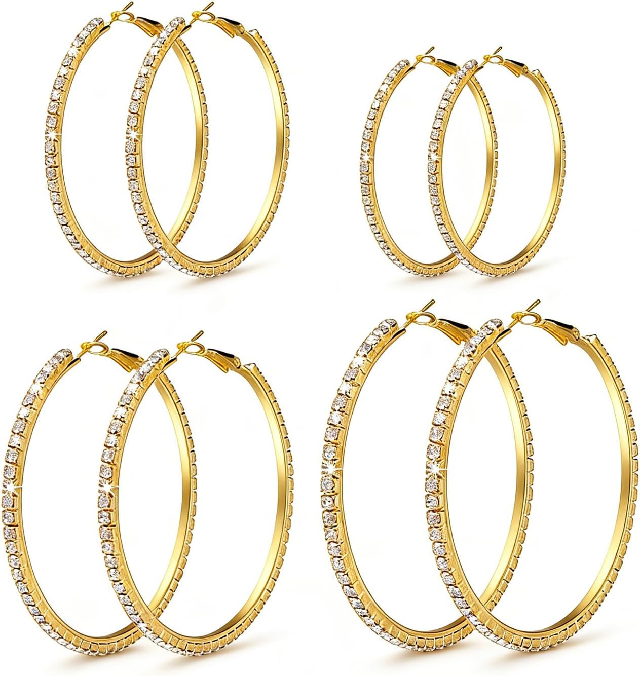 4 Pairs Gold Hoop Earrings for Women | 14K Gold Plated Hypoallergenic Small Larg