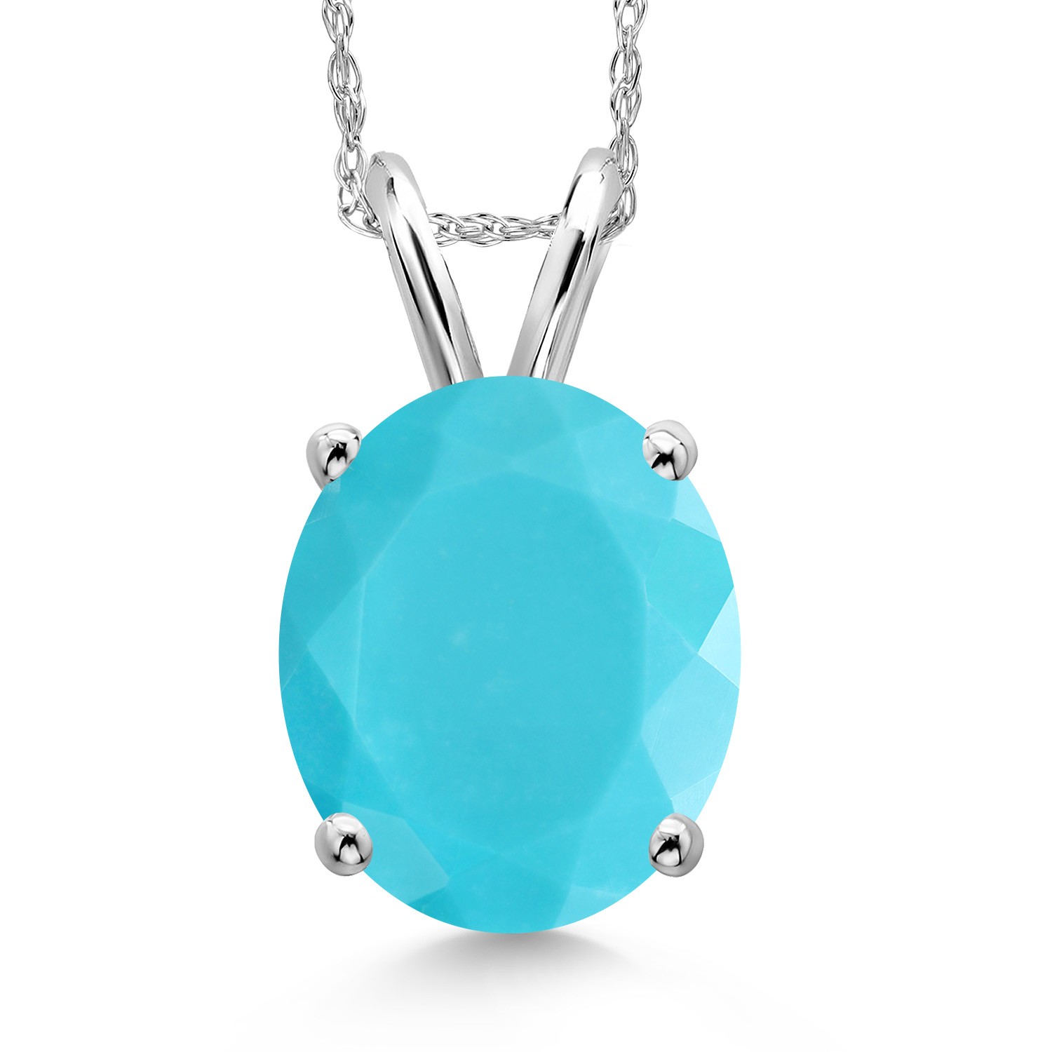 14K White Gold Green Turquoise Pendant Necklace for Women | 3.00 Cttw |