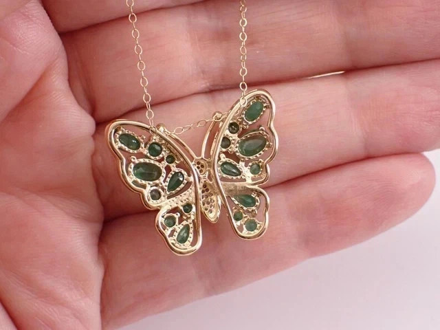 Lab-Created Green Emerald 3.Ct Pear Cut Butterfly Pendant 14K Yellow Gold Plated