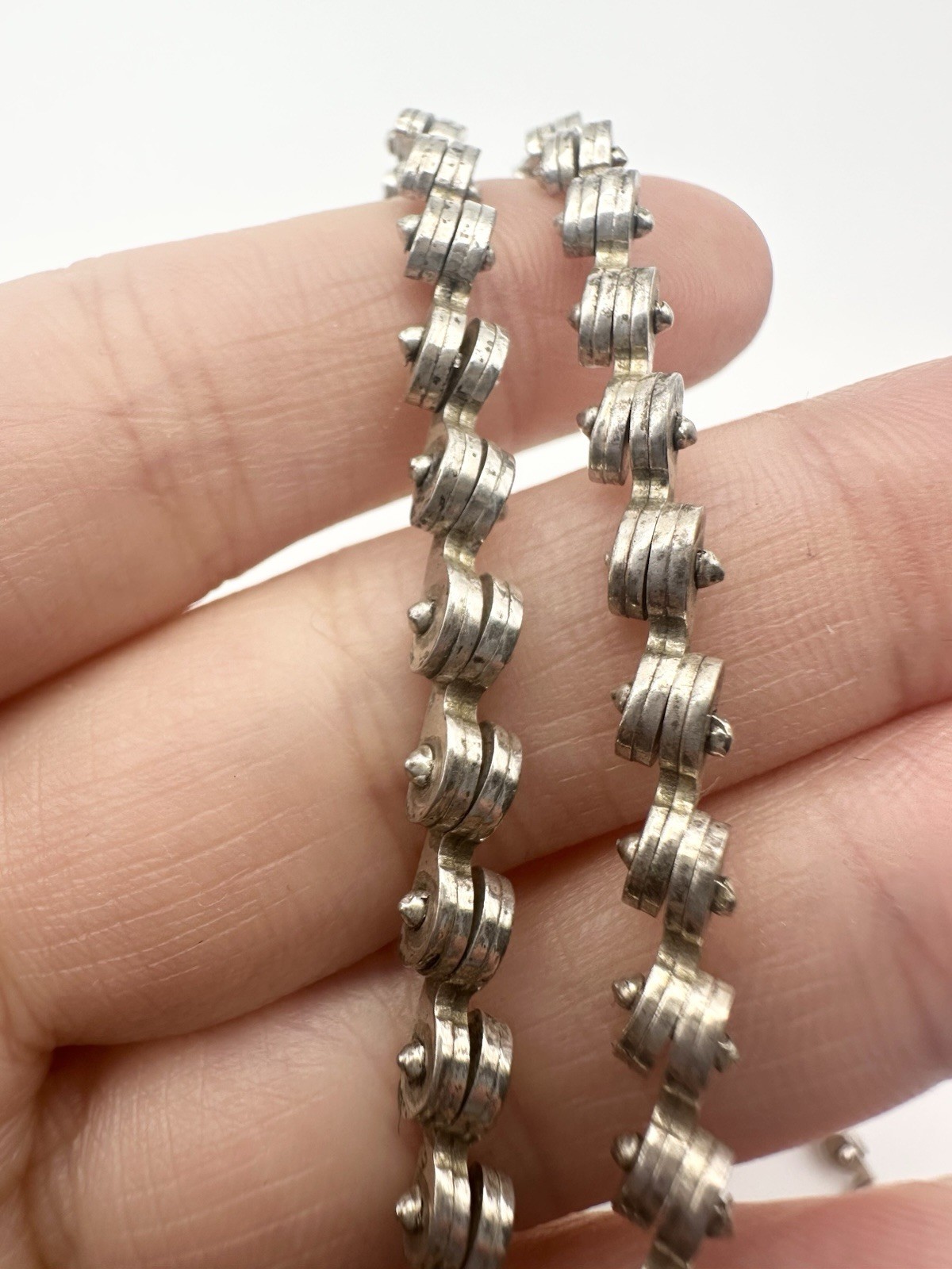 Sterling Silver Modernist Link Chain Necklace Unique 15.75”
