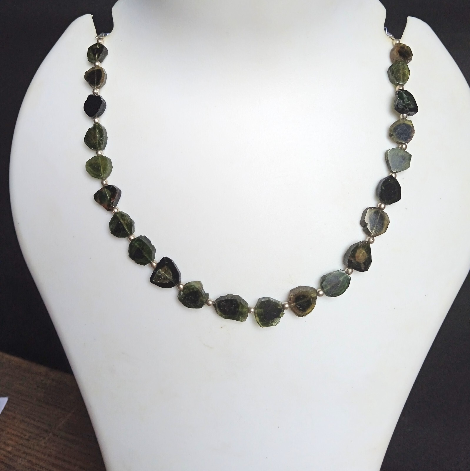35 Carat Natural Bi Color Tourmaline Slice Beads 8 Inch For Necklace Jewellery