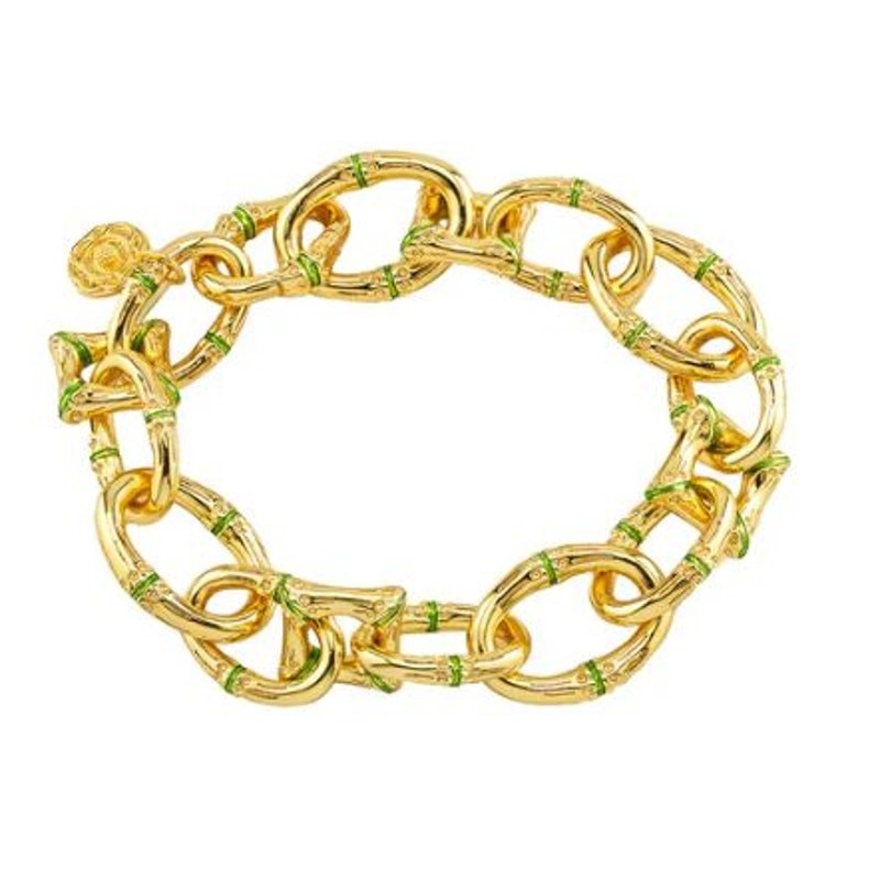 Capucine De Wulf Bangkok Bamboo Link Bracelet Gold Green Enamel Chain