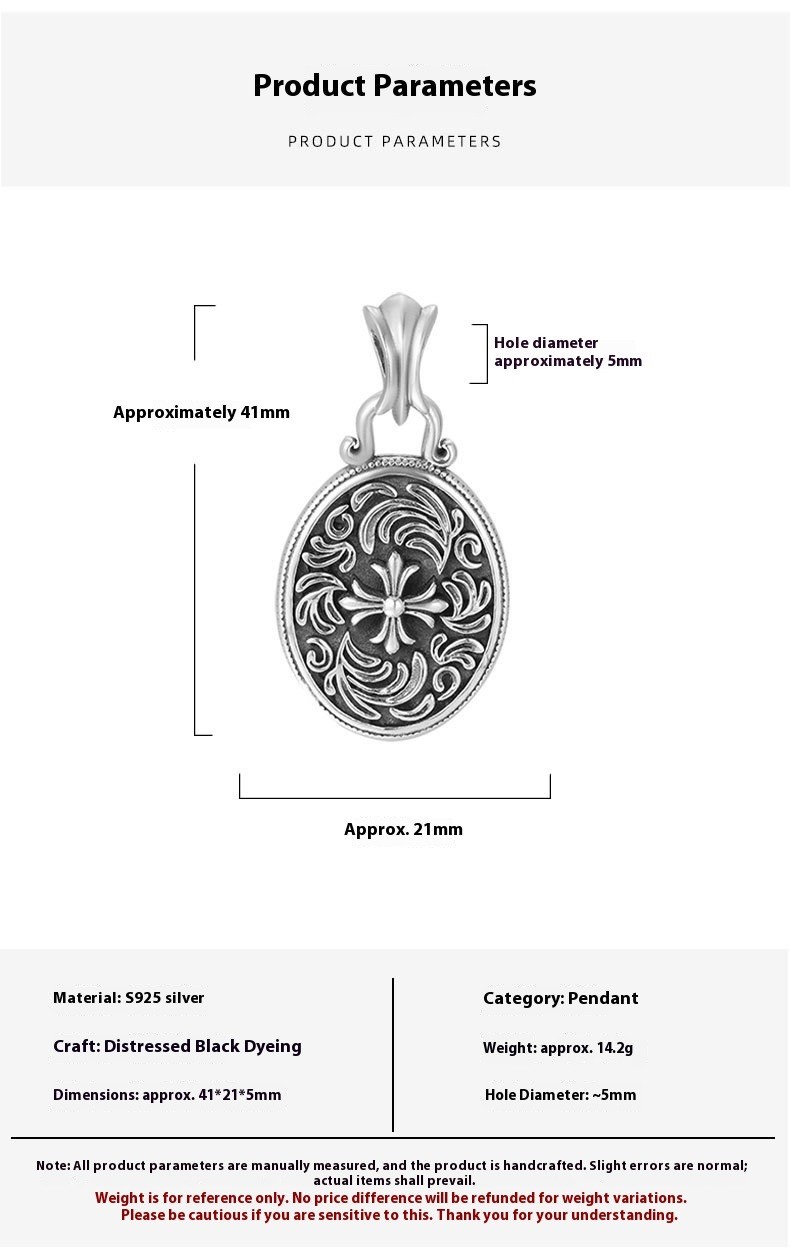 Heavy Gothic Cross Pendant S925 Silver Floral Baroque Medallion Biker Amulet