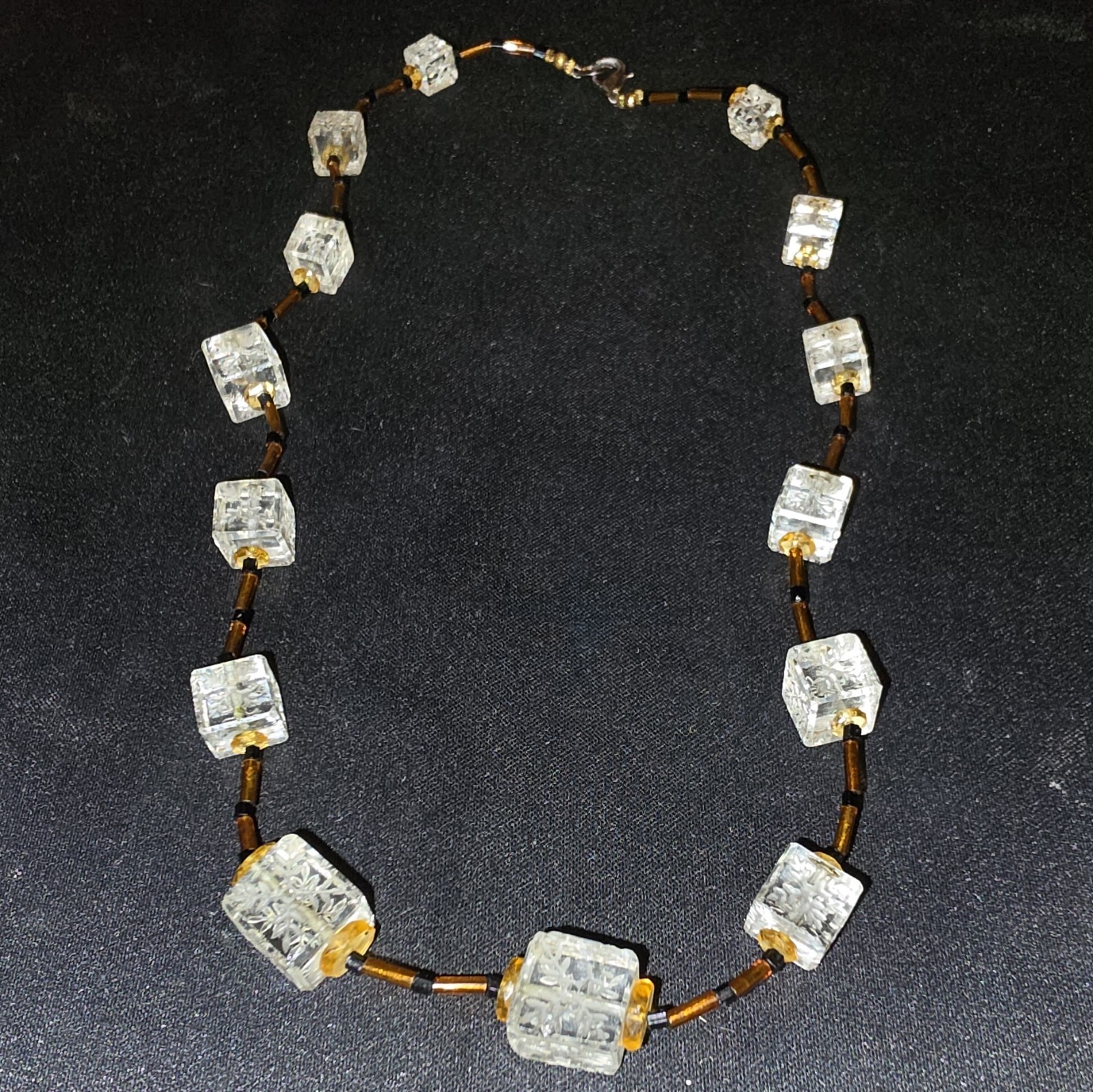 Vintage Czech Glass All Snowflake Ice Cube Bead Necklace Upcycle Handcrafted 18″