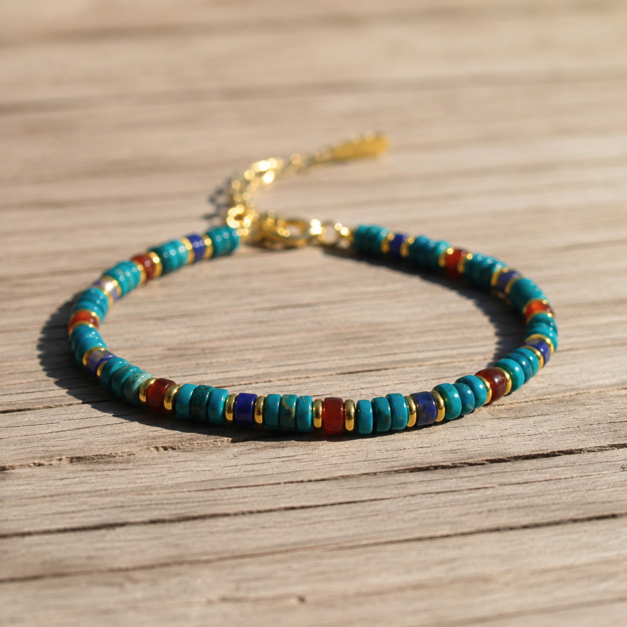 Natural Gemstone Sea Sediment Jasper Carnelian Lapis Lazuli Adjustable Bracelet