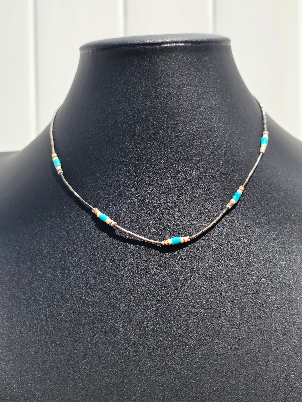 Vintage Native American Southwest Liquid Silver Turquoise Heishi Choker Necklace