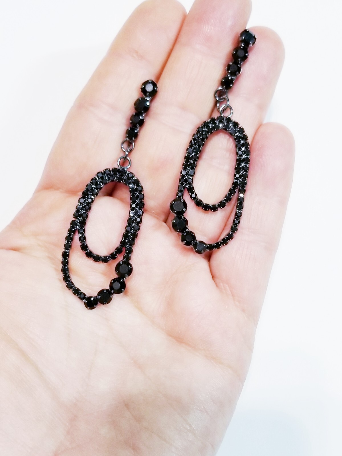 Black Dangle Chandelier Earrings Rhinestone Pageant Prom Bridesmaid Drop 2.8 in