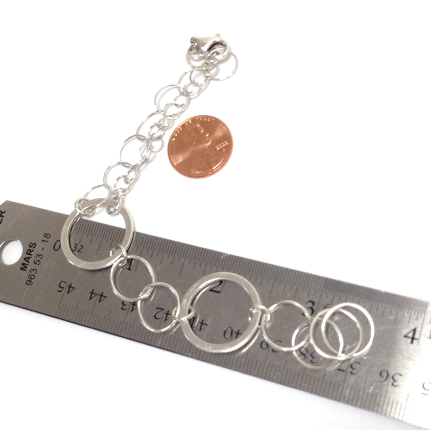 Frederic Duclos Signed Sterling Silver Interlocking Circle Link Bracelet 7-1/2″